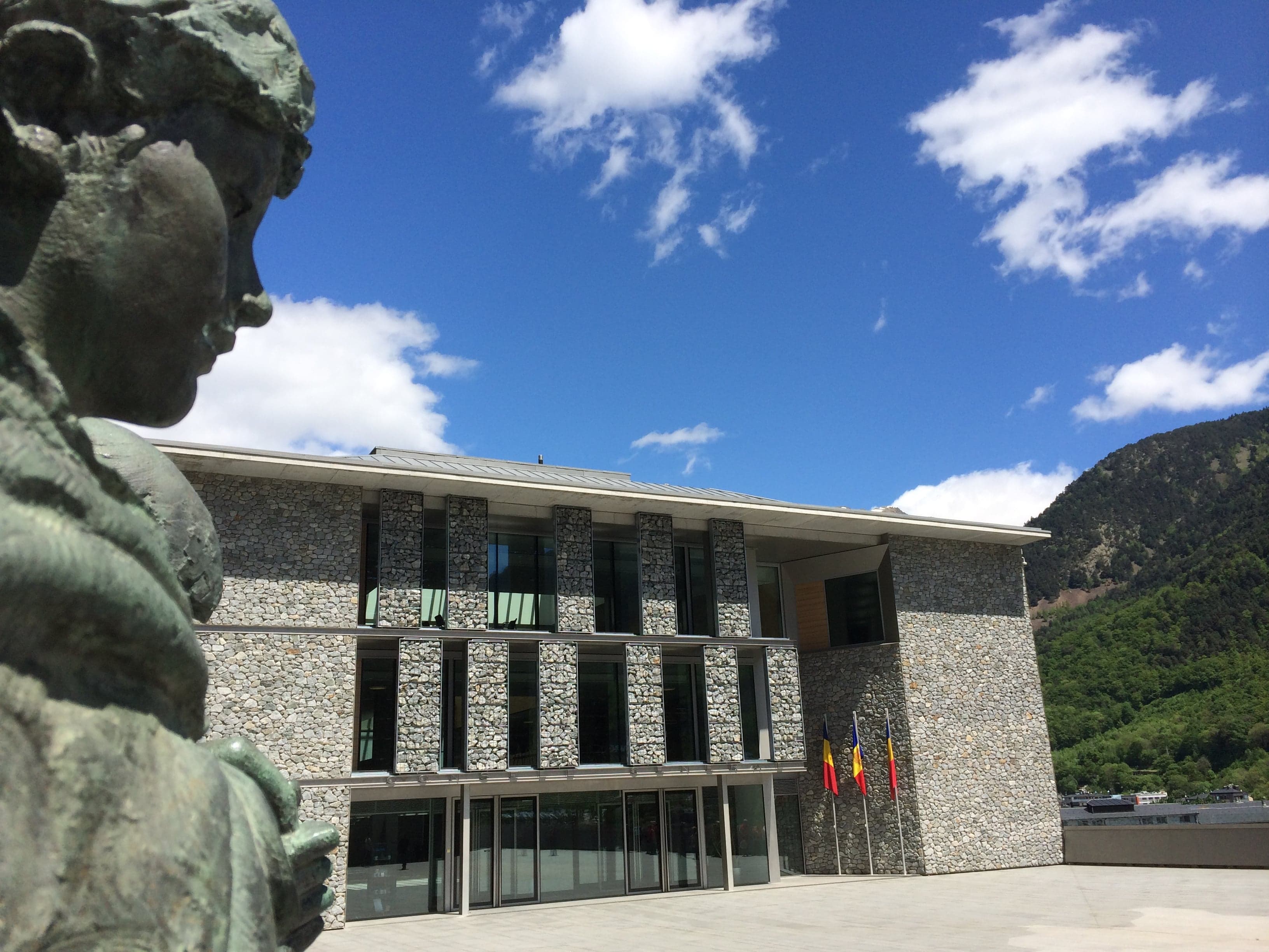 The colourful buildings of Andorra la Vella nestled in a mountain valley