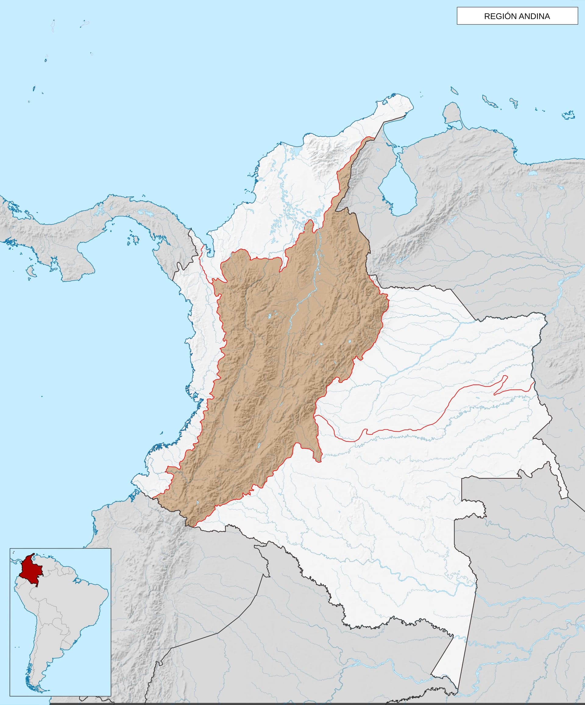 Three green ridges of the Colombian Andes rising into low cloud