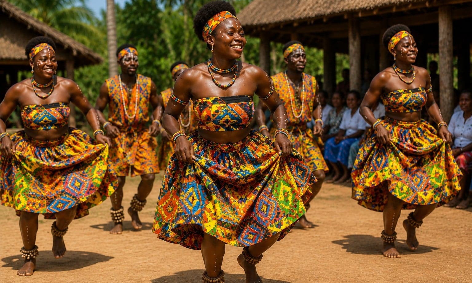 Dancers in traditional dress performing the ivanga dance at a celebration