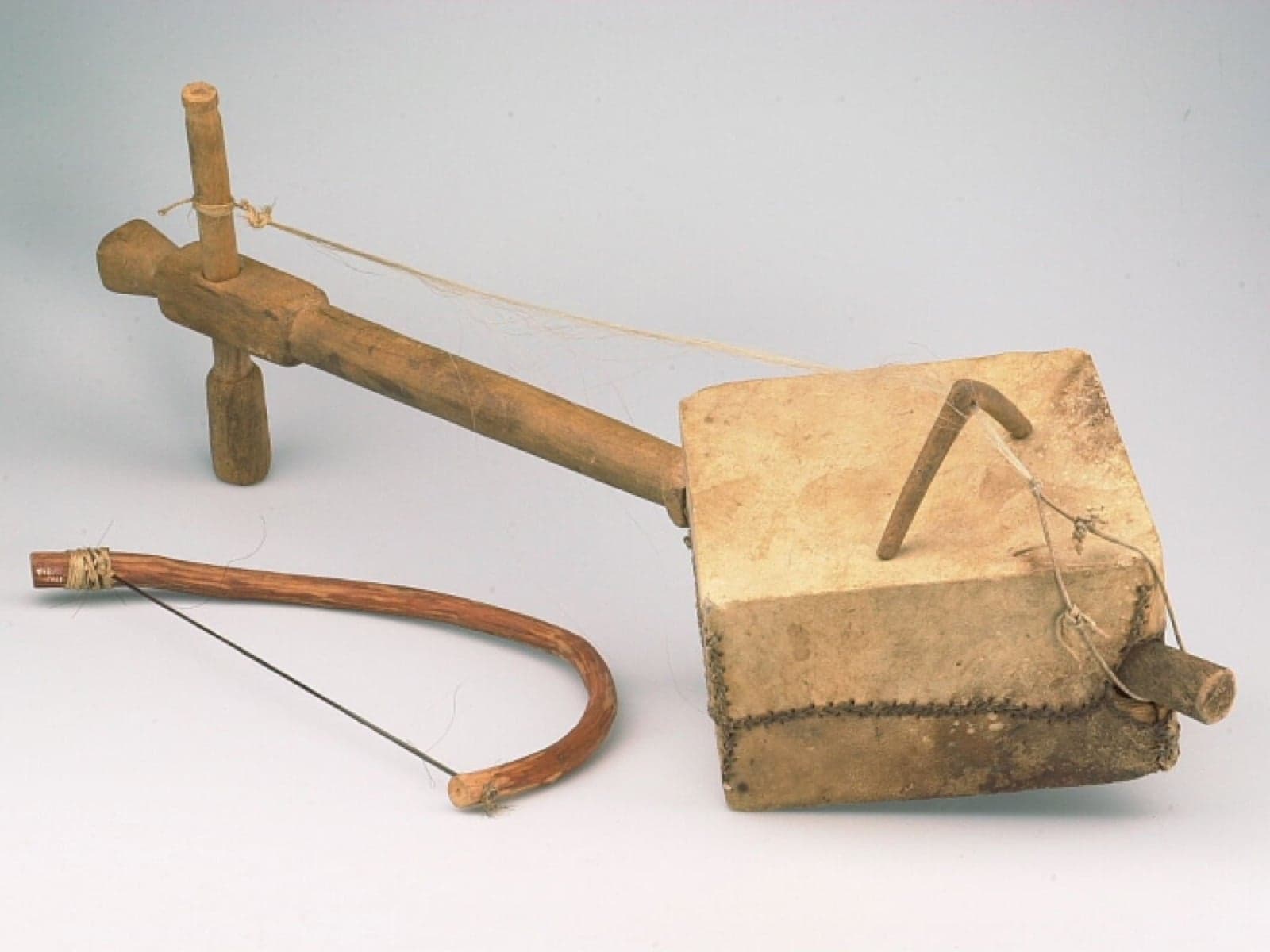 A traditional Ethiopian masenqo - a one-stringed bowed instrument with a diamond-shaped sound box