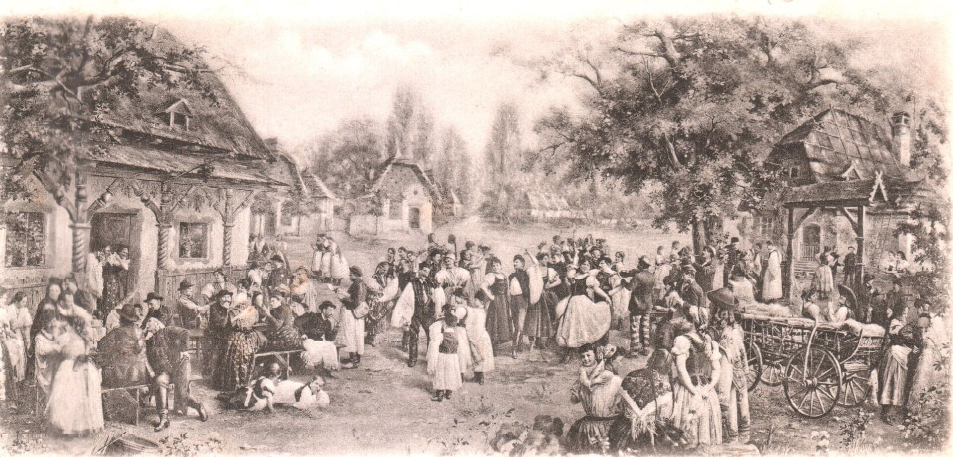 Hungarian folk dancers in bright embroidered costumes performing the csárdás