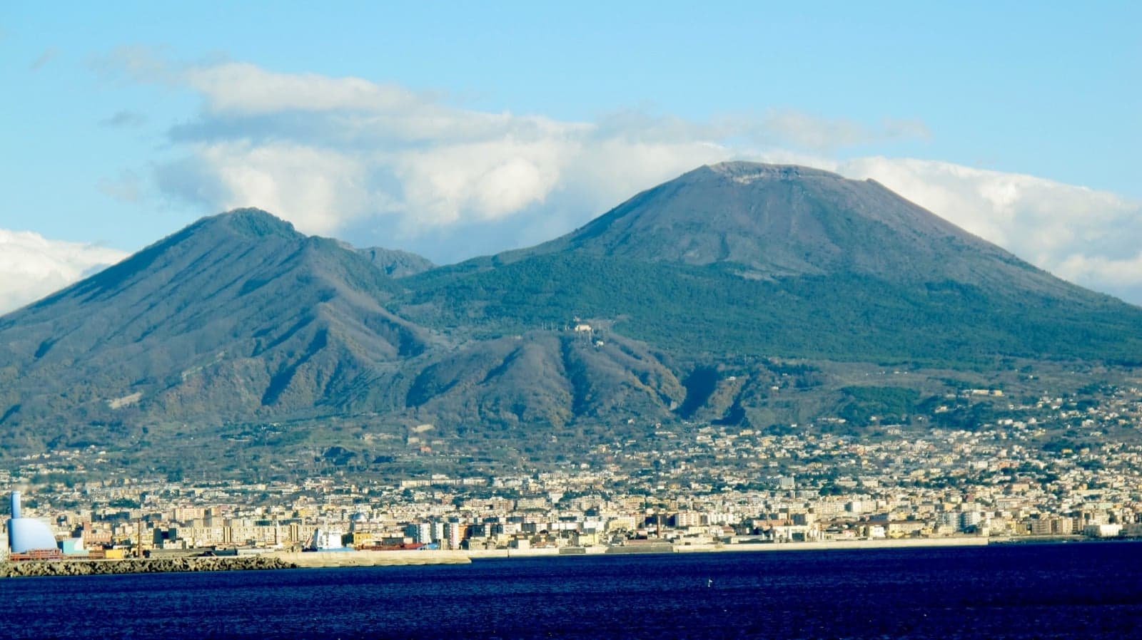 Mount Vesuvius rising above the city of Naples and the Bay of Naples