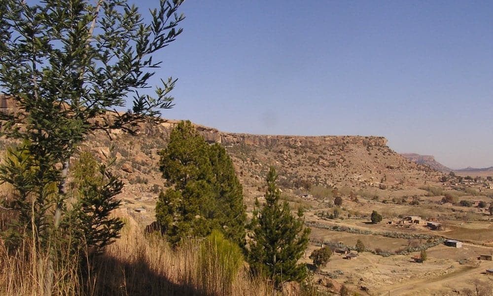The flat-topped Thaba-Bosiu plateau rising above the surrounding plains