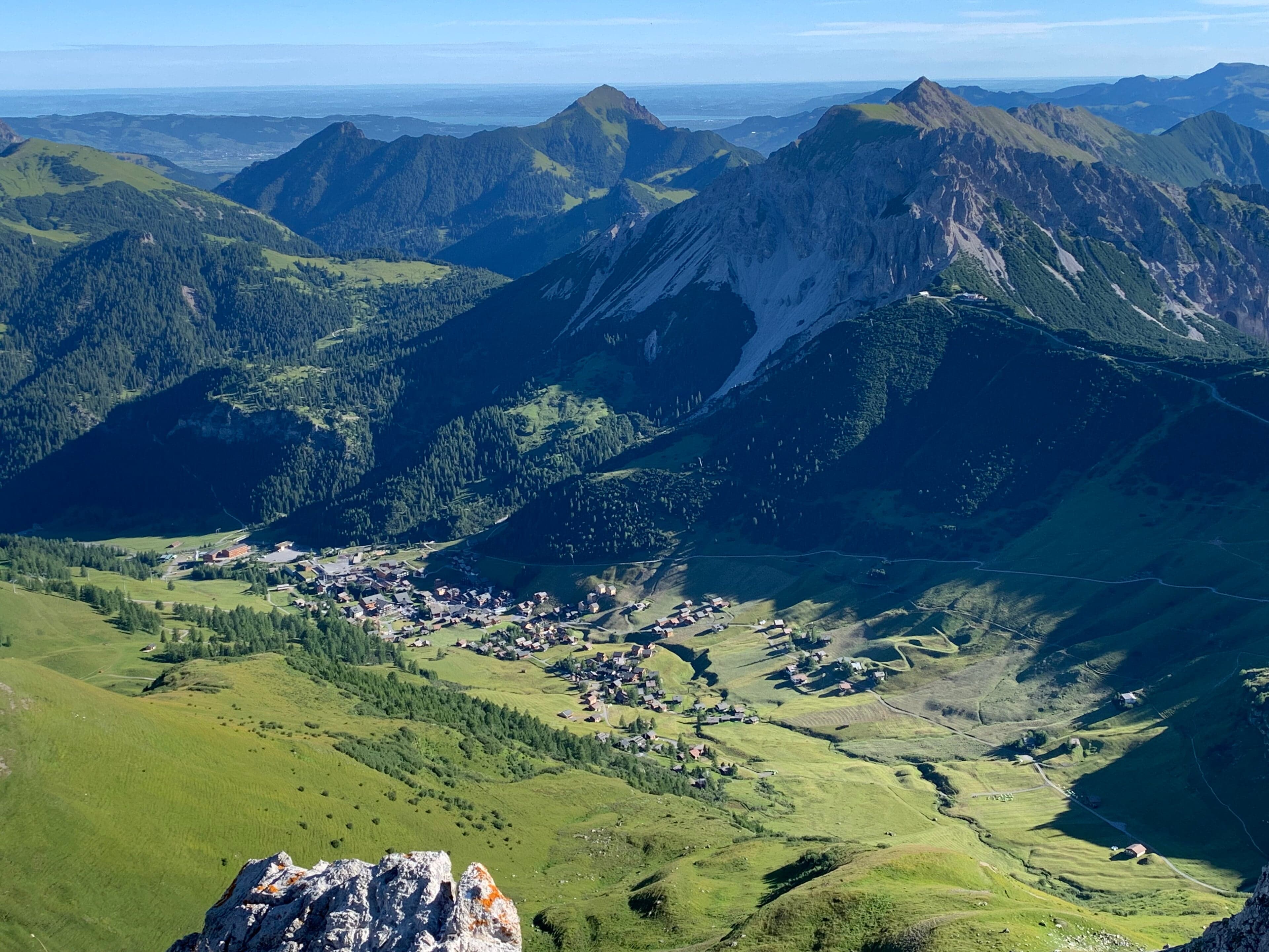 Snow-covered slopes and chalets in the mountain village of Malbun