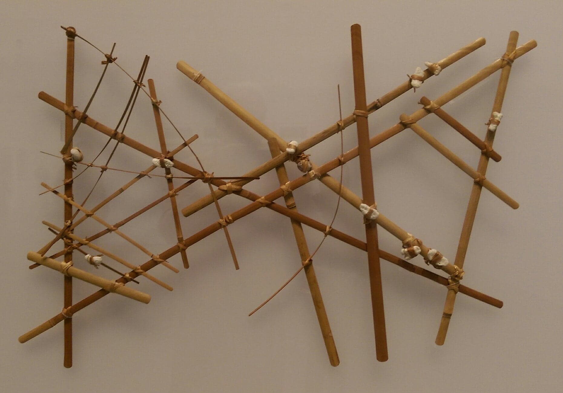 A traditional Marshallese stick chart made from bamboo sticks and small shells tied together