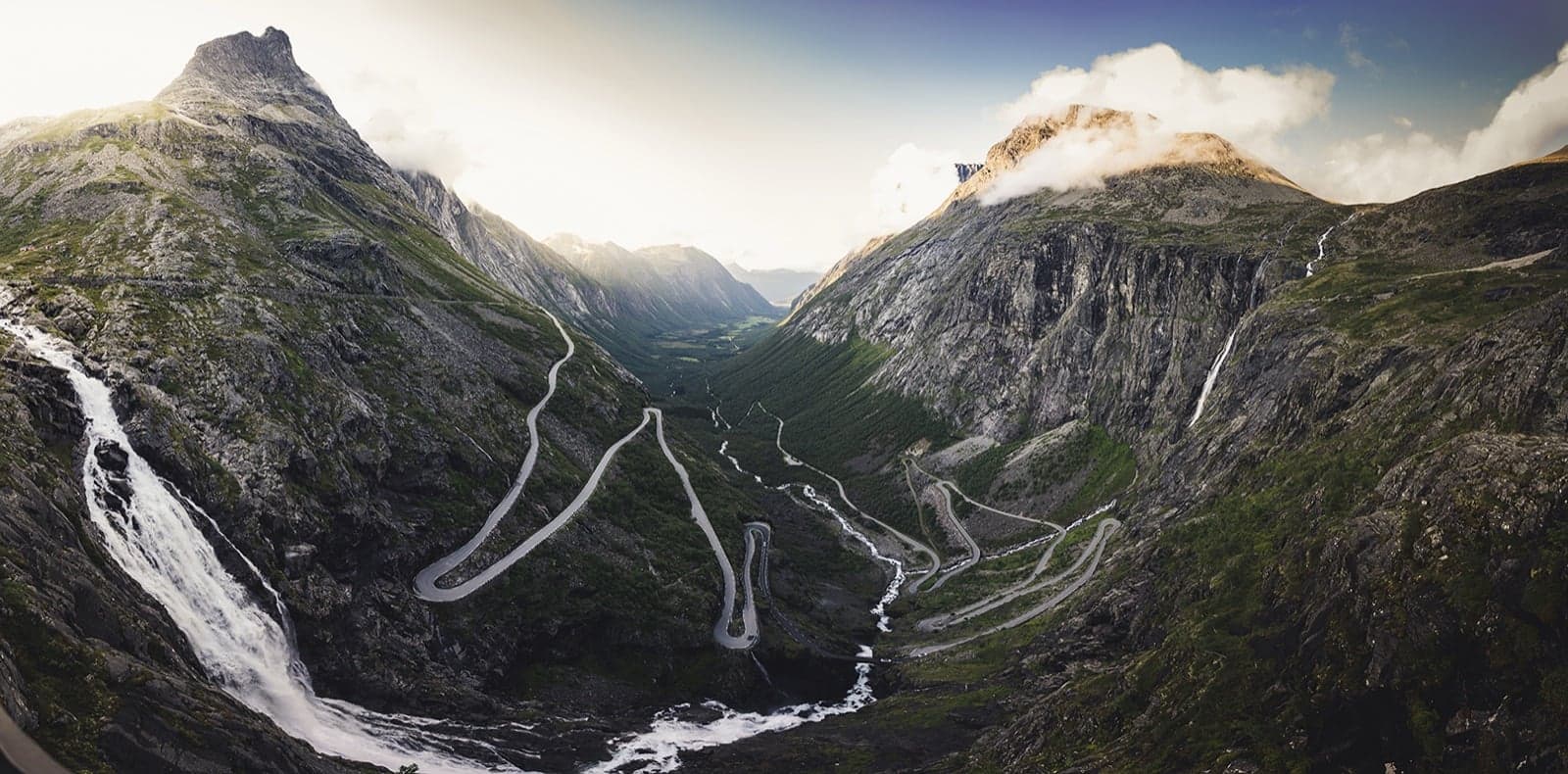 The winding hairpin bends of Trollstigen mountain road in Norway