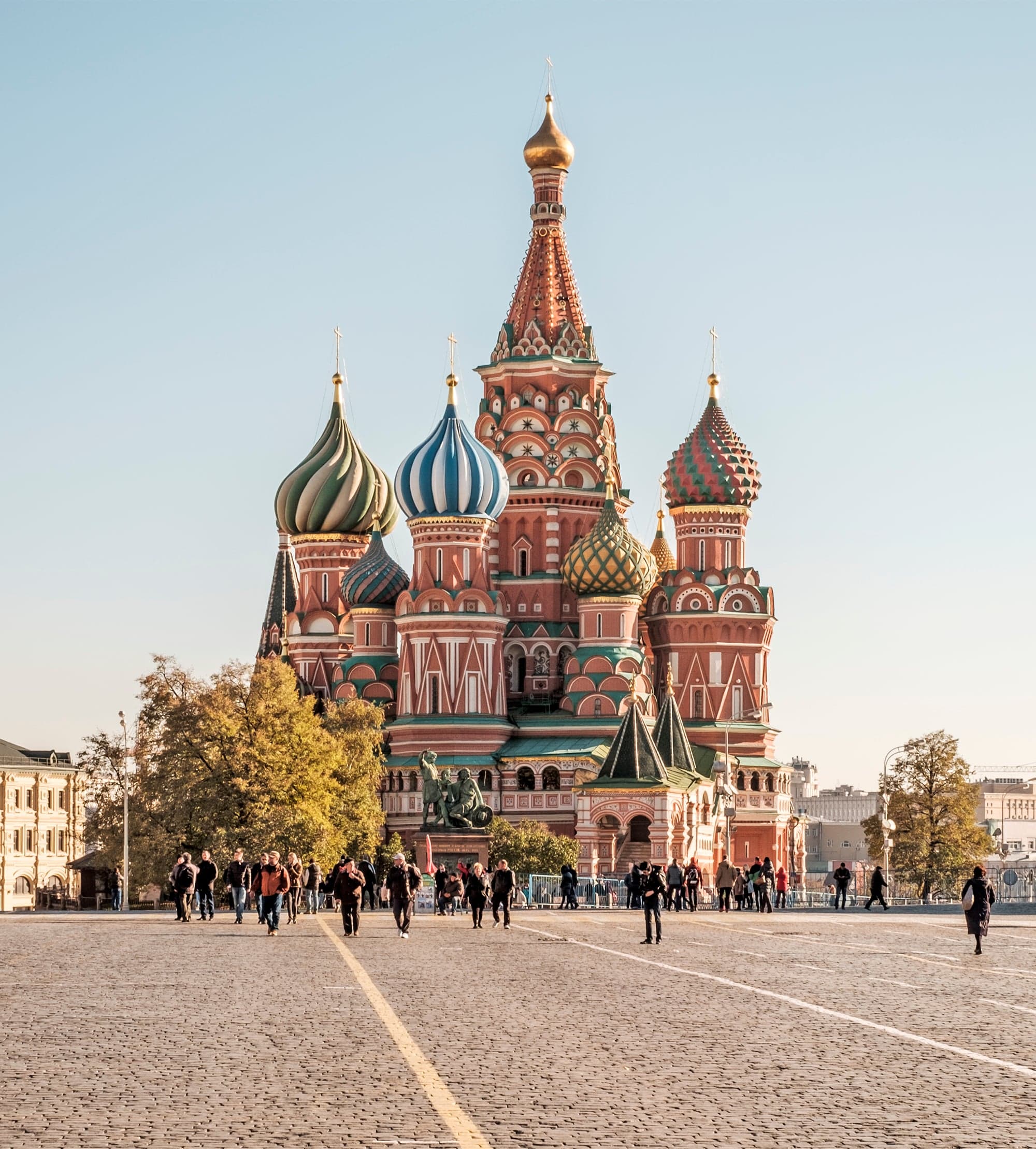 The colourful onion domes of Saint Basil's Cathedral on Red Square in Moscow