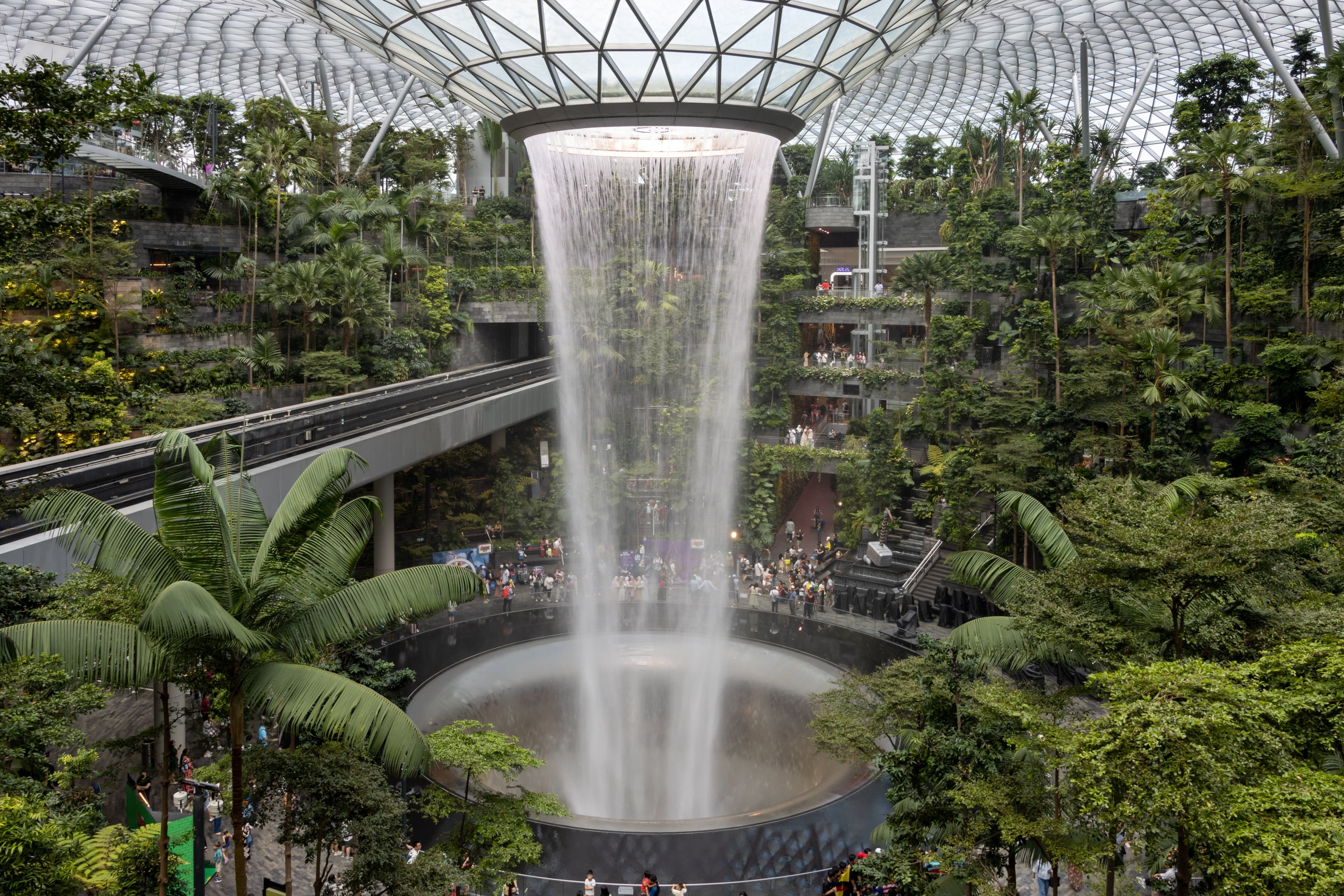 The HSBC Rain Vortex indoor waterfall at Jewel Changi Airport