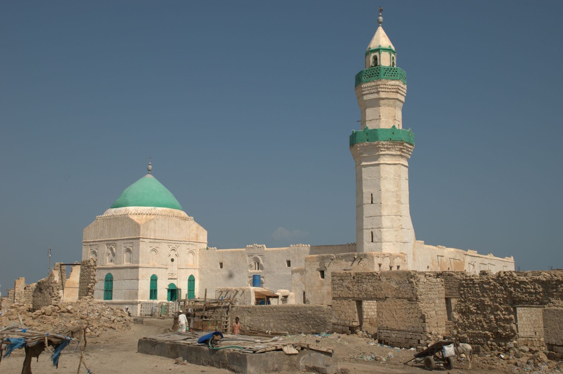 Old coral-stone buildings and archways of the ancient port city of Suakin on a small island in the Red Sea