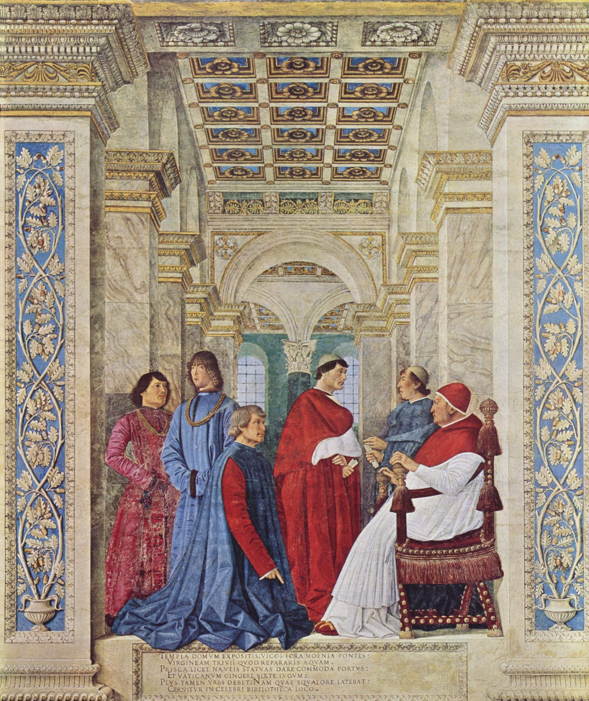 A long ornately decorated hall inside the Vatican Apostolic Library