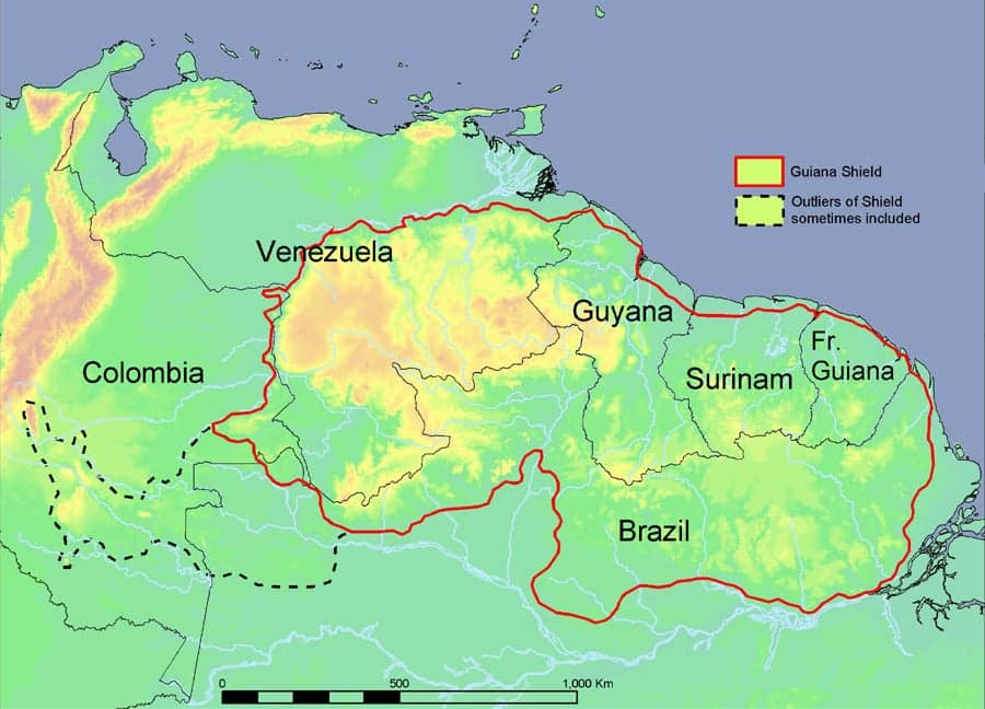 Mount Roraima, a flat-topped tepui in Venezuela, rising above the clouds