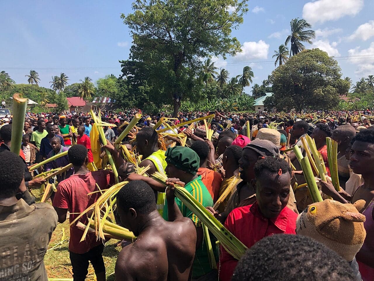 Villagers in Comoros gathering around a bonfire during the Mwaka Kogwa new year festival