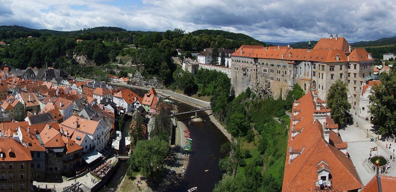 Český Krumlov castle and town nestled inside a meander of the Vltava River