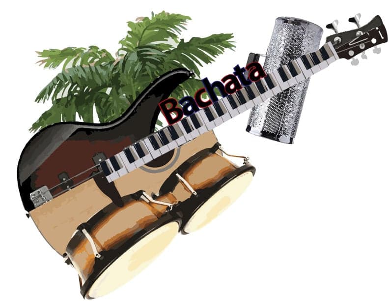 A musician playing a steel-string guitar for a bachata performance at an outdoor festival